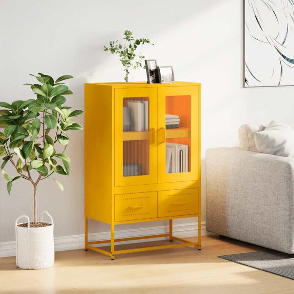 vidaXL Highboard Mustard Yellow Cold-rolled Steel Tall Highboard
