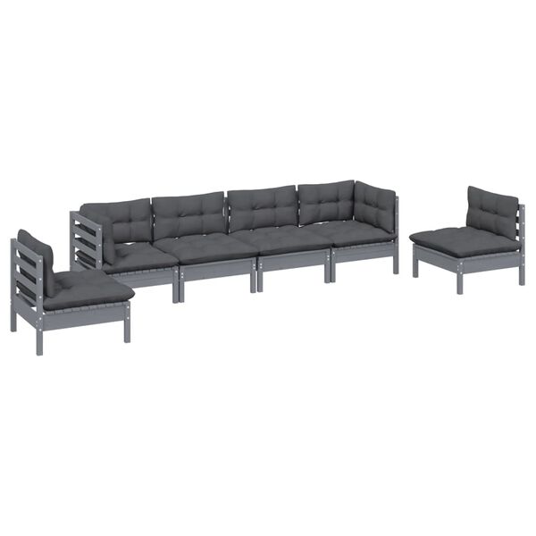 vidaXL Garden Lounge Set Gray Solid pinewood, fabric (100% polyester)
