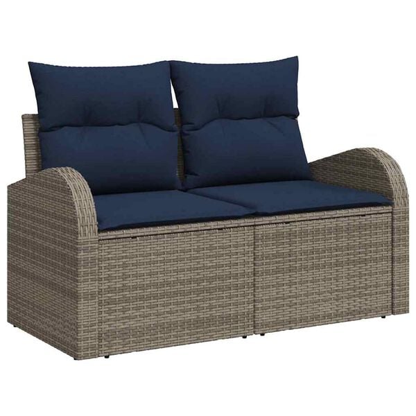 vidaXL Sofa Set with Cushion Manual 6 pcs Grey and Navy Poly Rattan