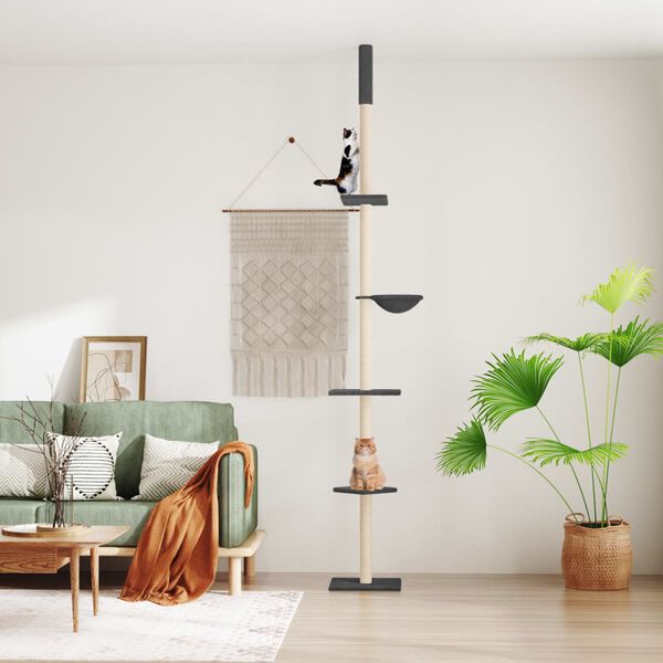 vidaXL Cat Tree Dark grey Engineered wood, Plush, Sisal Height-Adjustable