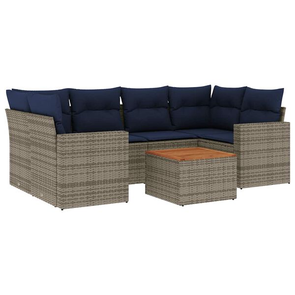 vidaXL 7 Piece Patio Sofa Set with Cushions Gray Poly Rattan