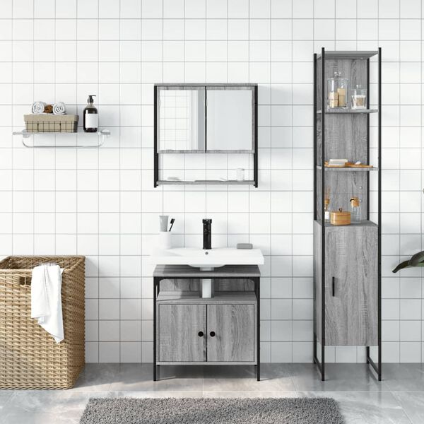 vidaXL Bathroom Furniture Set Grey Sonoma Engineered Wood Three Piece Set
