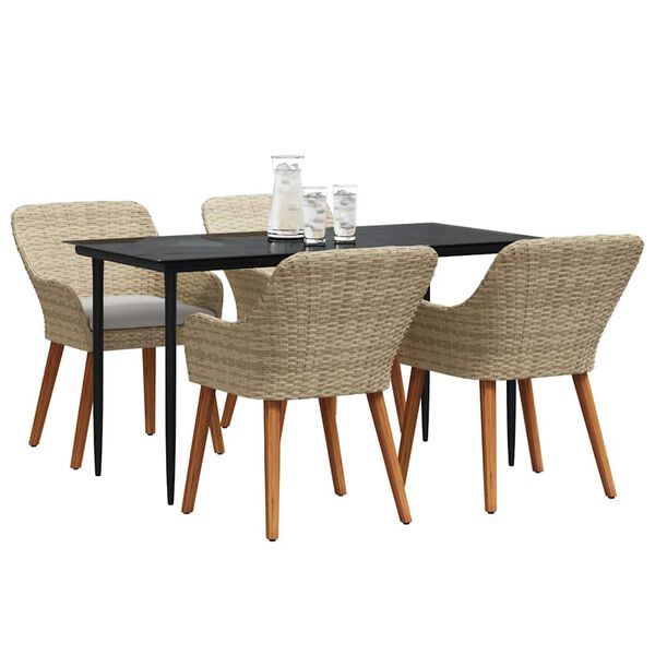 vidaXL Garden Dining Set with Cushion 5 pcs Beige Poly Rattan