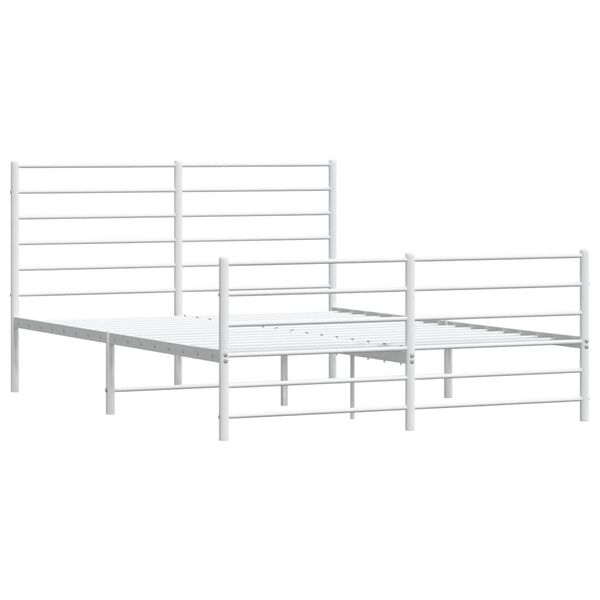 vidaXL Bed Frame White Powder-Coated Steel Full Bed Frame Rectangular