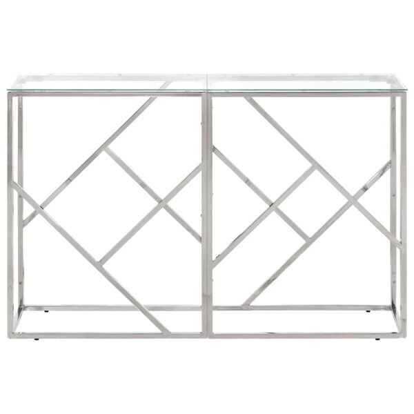 vidaXL Console Table Silver Stainless Steel, Tempered Glass