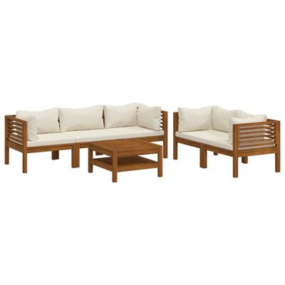 vidaXL 6 Piece Patio Lounge Set with Cream Cushion Solid Acacia Wood