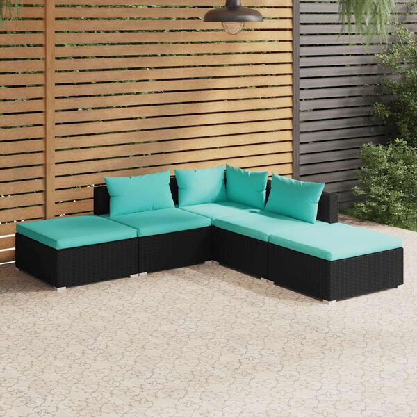 vidaXL Garden Lounge Set Black Poly Rattan, Powder-Coated Steel, Plastic
