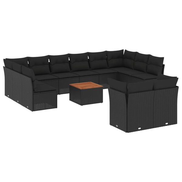vidaXL Garden Sofa Set Black PE rattan, powder-coated steel, acacia wood