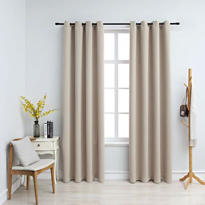 vidaXL Blackout Curtains with Rings 2 pcs Beige 54"x63" Fabric