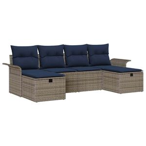vidaXL Garden Sofa Set with Cushion 6 pcs Grey and Navy Poly Rattan