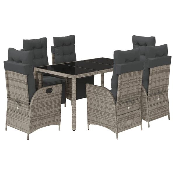 vidaXL Garden Dining Set Grey PE rattan 7 Piece Set Adjustable Footrests