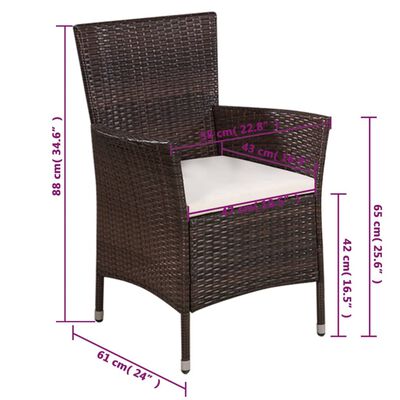 vidaXL Patio Chair and Stool with Cushions Poly Rattan Brown