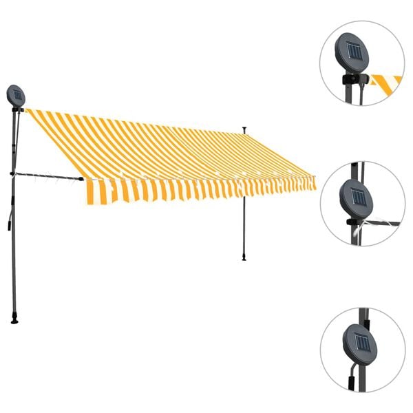 vidaXL Retractable Awning White and Orange Polyester with PU coating
