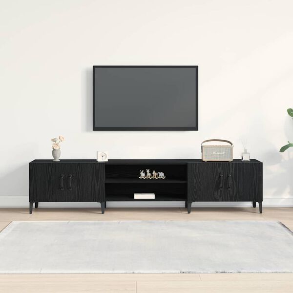 vidaXL TV Cabinet Black Oak 70.87 x 12.40 x 15.75 in Engineered Wood