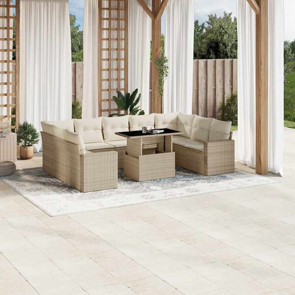 vidaXL Garden Sofa Set Beige Poly Rattan 10 Piece Modular