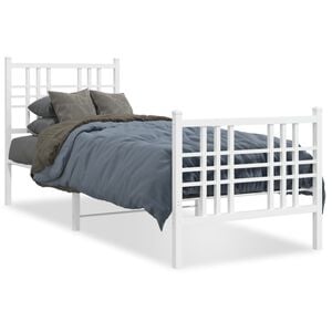 vidaXL Bed Frame White Steel Small Single Bed Frame Rectangular