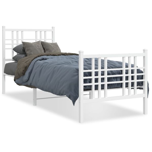 vidaXL Bed Frame White Steel Small Single Bed Frame Rectangular
