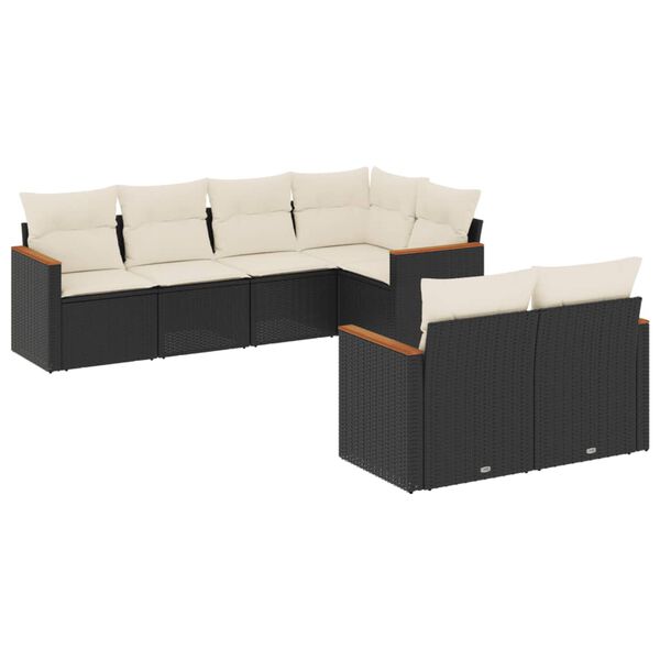vidaXL Garden Sofa Set Black with Cream cushions PE rattan Large