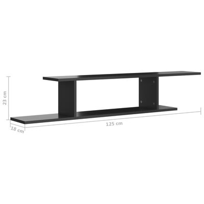 vidaXL Wall-Mounted TV Shelf High Gloss Black 49.2"x7.1"x9.1" Engineered Wood