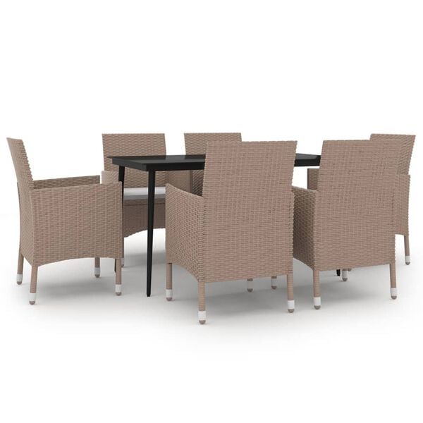 vidaXL 7 Piece Patio Dining Set with Cushions Poly Rattan and Glass