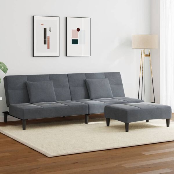 vidaXL Sofa Bed Dark Grey Velvet, Wood, Plastic Standard Convertible