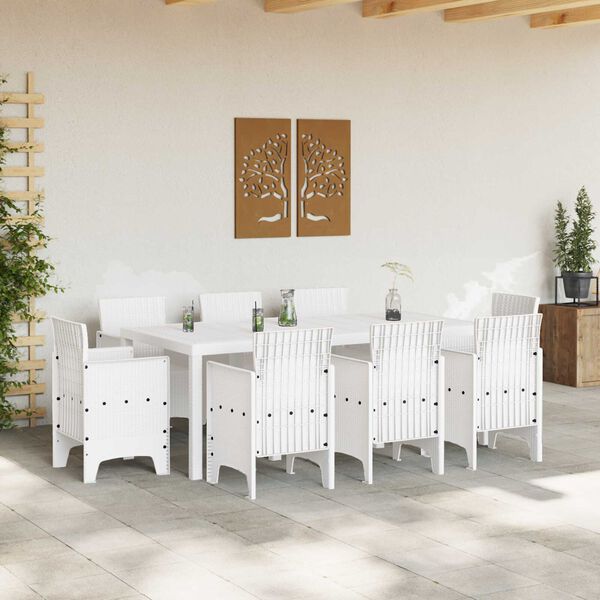 vidaXL Garden Dining Set 9 pcs White Polt rattan
