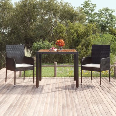 vidaXL Patio Table with Wooden Top Black 35.4"x35.4"x29.5" Poly Rattan
