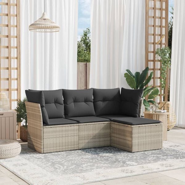 vidaXL Patio Sofa Set Light grey PE rattan 4 Piece Sofa Set Modular