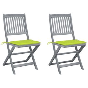 vidaXL Folding Patio Chairs 2 pcs with Cushions Solid Acacia Wood