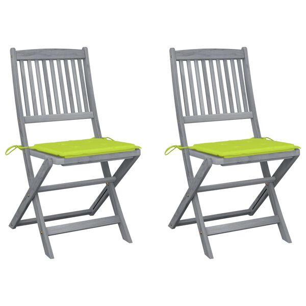 vidaXL Folding Patio Chairs 2 pcs with Cushions Solid Acacia Wood
