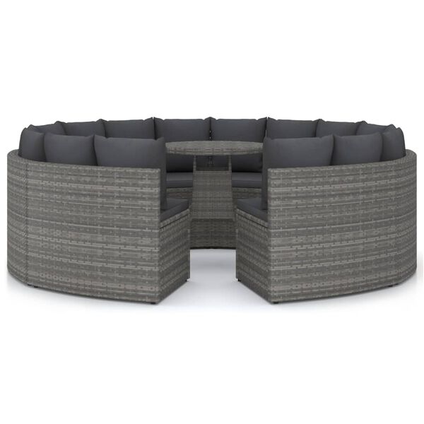 vidaXL 9 Piece Patio Sofa Set with Cushions Poly Rattan Gray