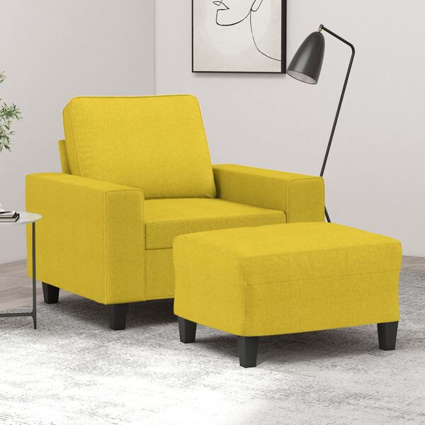 vidaXL Sofa Chair With Footstool Light Yellow Fabric, Plywood, Metal, Foam