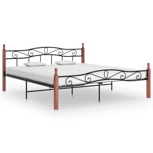 vidaXL Bed Frame Black Powder-coated metal, solid oak wood Full