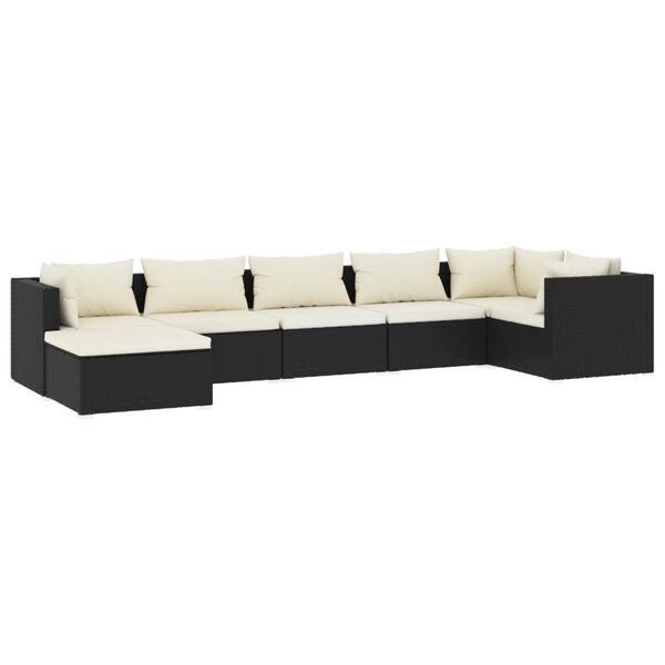 vidaXL Garden Lounge Set Black, Cream PE rattan, powder-coated steel, fabric