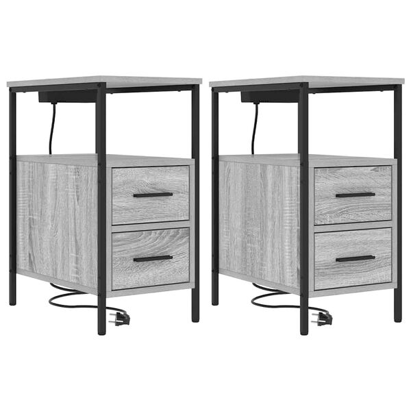 vidaXL Bedside Cabinet 2 pcs Grey Sonoma 11.81 x 18.90 x 24.02 in