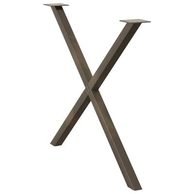 Close-up of a single X-shaped leg with two metal cross pieces at top.