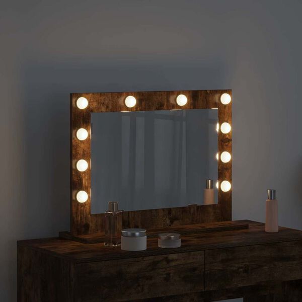 vidaXL Vanity Mirror with LED Strip Lights Smoked Oak 60 x 45 x 18 cm