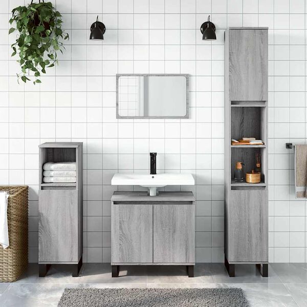 vidaXL Bathroom Cabinet Gray Sonoma Engineered Wood, Iron Medium Storage