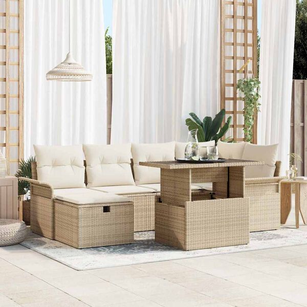 vidaXL Garden Sofa Set with Cushion 7 pcs Beige Poly rattan