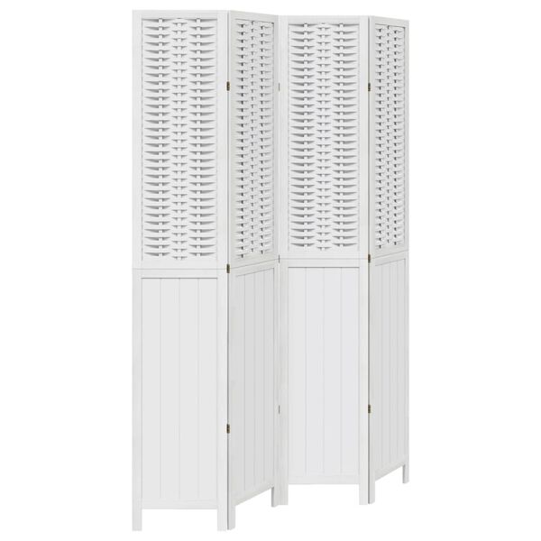 vidaXL Room Divider 4 Panels White Solid Wood Paulownia