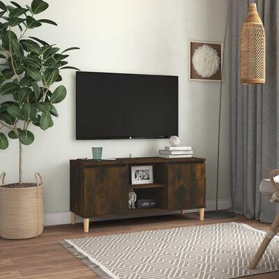 vidaXL TV Stand with Solid Wood Legs Smoked Oak 40.7"x13.8"x19.7"