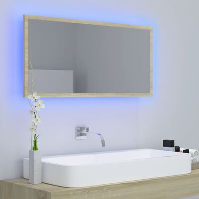 vidaXL LED Bathroom Mirror Sonoma Oak 35.4"x3.3"x14.6" Acrylic