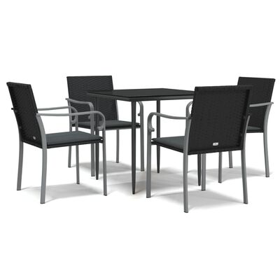 vidaXL 5 Piece Patio Dining Set with Cushions Poly Rattan and Steel