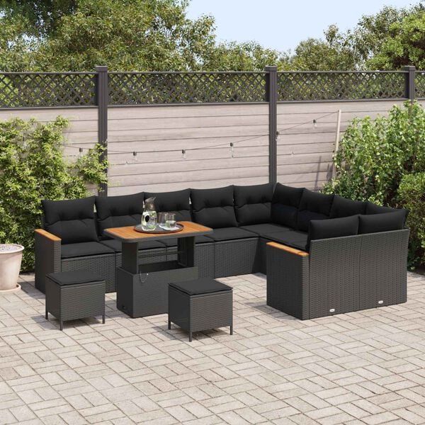 vidaXL Garden Sofa Set 12 pcs Black Poly Rattan