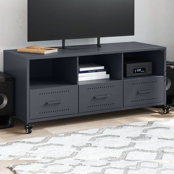 vidaXL TV Cabinet Anthracite Cold-rolled steel Medium Rollable