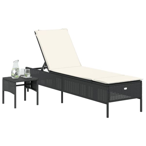 vidaXL Sun Lounger Set of 2 Black PE rattan Standard