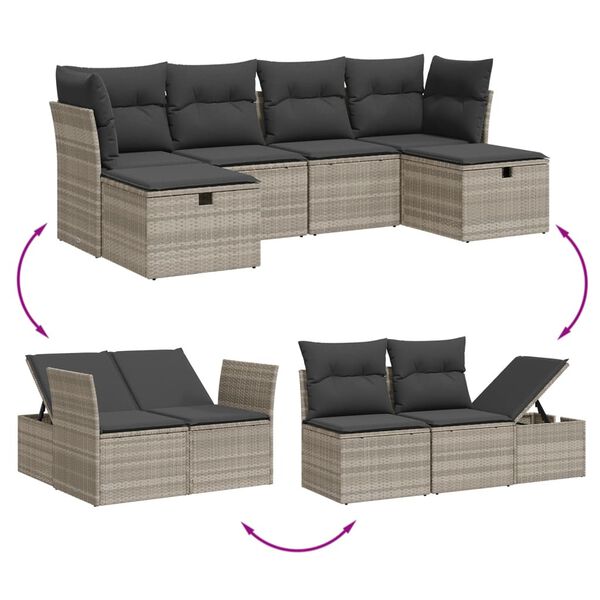 vidaXL Garden Sofa Set Light Grey PE Rattan, Powder-Coated Steel Medium