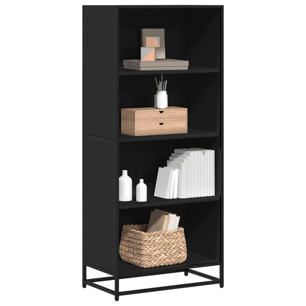 vidaXL Bookcase Black Engineered wood, metal Medium Bookcase