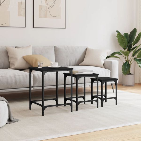 vidaXL Nesting Coffee Table Set of 3 Black Engineered wood, metal