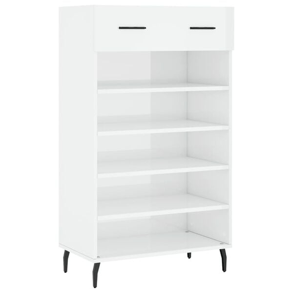 vidaXL Shoe Cabinet High gloss white Engineered wood, iron, aluminum